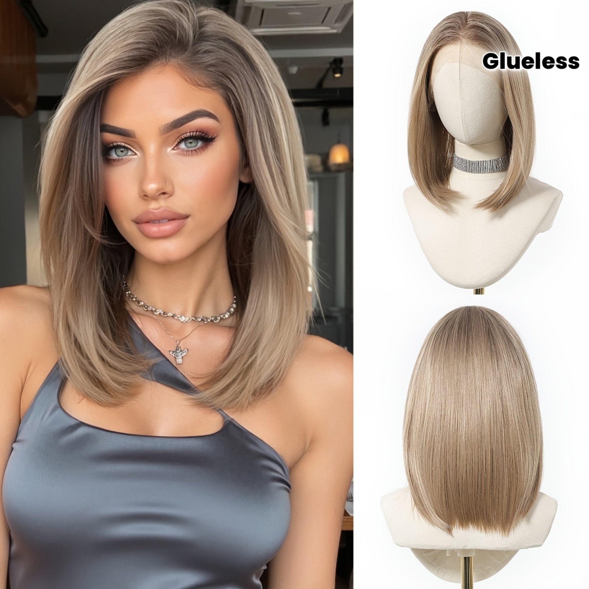 13x6 HD Transparent Lace Front Wig 14Inch Highlight Brown Color Short Bob Synthetic Lace Wig Glueless Lace Wig with Pre Plucked Natrural Hairline Daily Wear Party-Natural Look & Comfort Fit Elegant Style Versatile for Woman