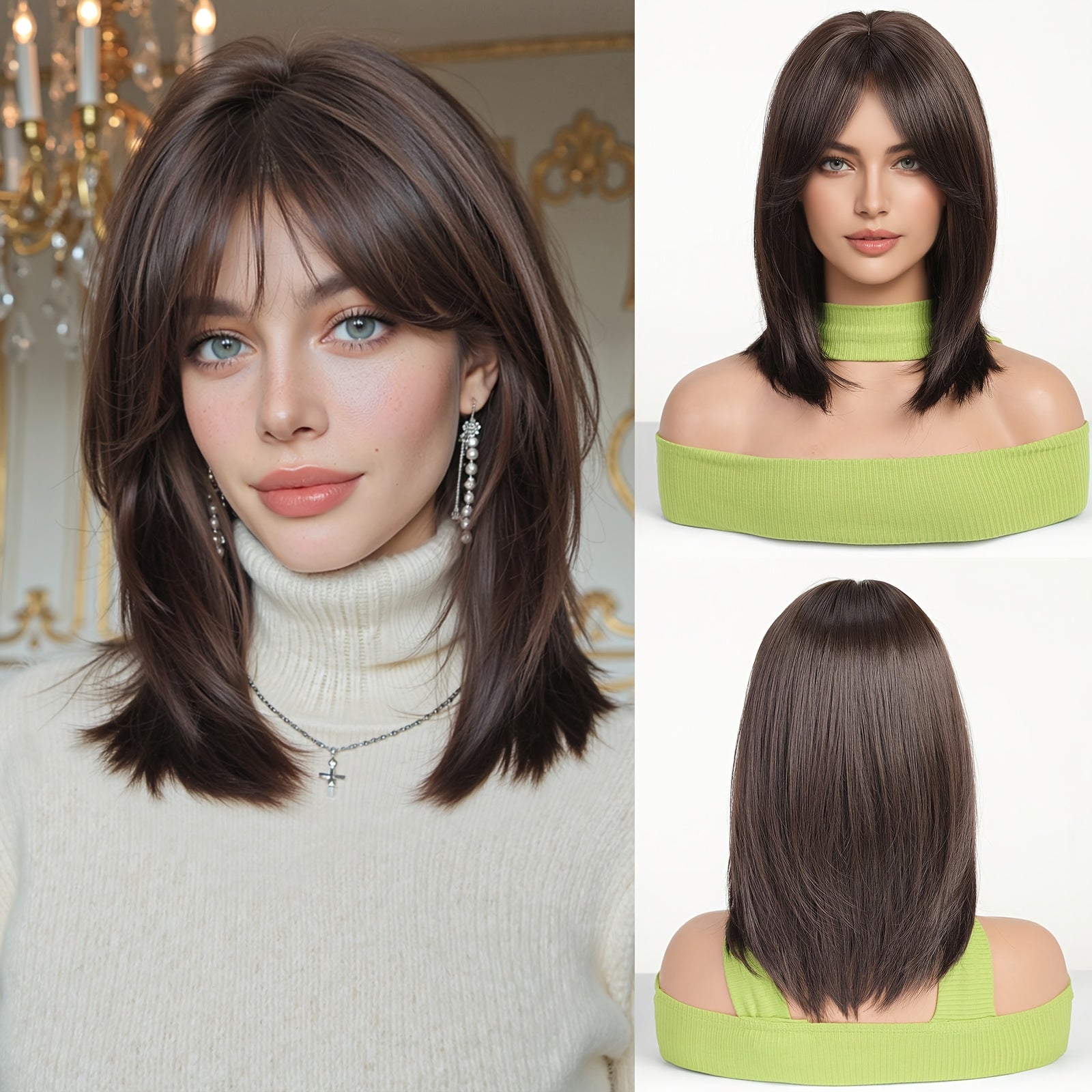 Women' Short Wig with Bangs - -Resistant Synthetic Straight Hair, No Lace Front Suitable for Women, -Stylable Fiber for Curling\u002F, Daily Wear, Parties, Travel & Quick Wigs ( & Lightweight)