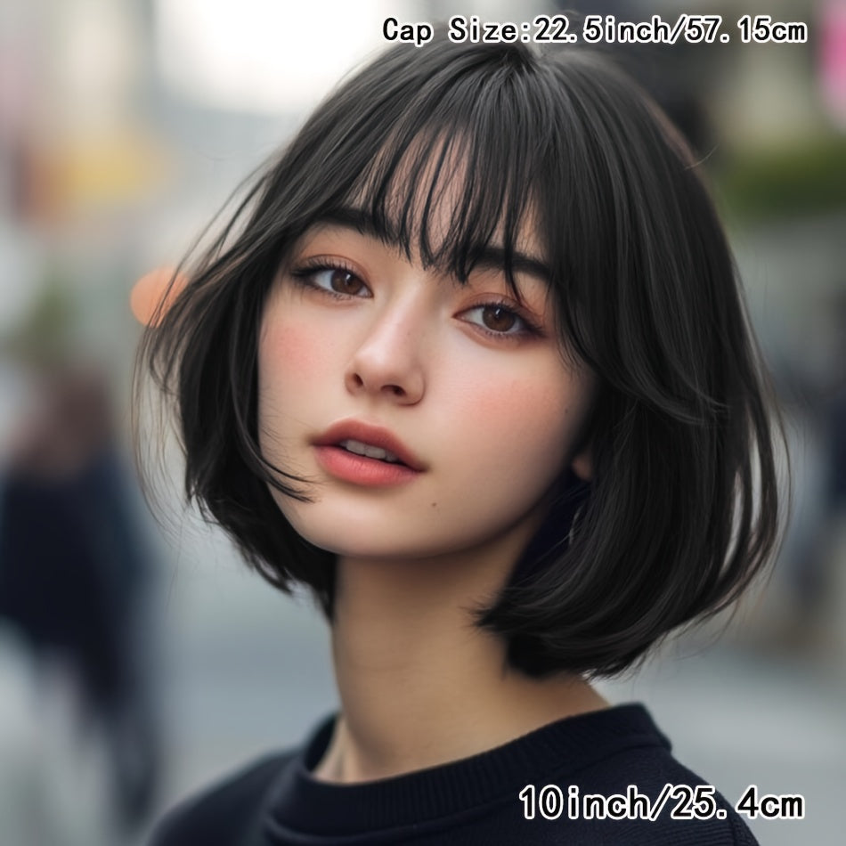 Short Straight Bob Wigs Made from Human Hair for Women, Featuring 150% Density And Bangs. This Sleek And Shiny Haircut Is Crafted from Brazilian Remy Hair, Easy to Wear, And Ideal for Everyday Use And Parties, Short Hair Wigs