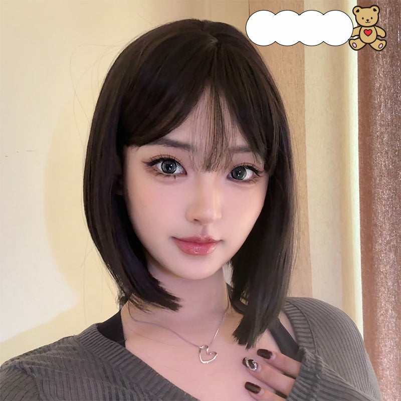 Short Hair Wig Women Full Wig Realistic Breathable Short Straight Hair Full Wig Lightweight with Bangs