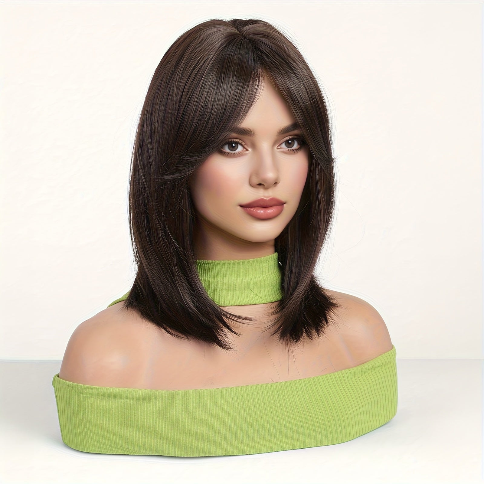Women' Short Wig with Bangs - -Resistant Synthetic Straight Hair, No Lace Front Suitable for Women, -Stylable Fiber for Curling\u002F, Daily Wear, Parties, Travel & Quick Wigs ( & Lightweight)