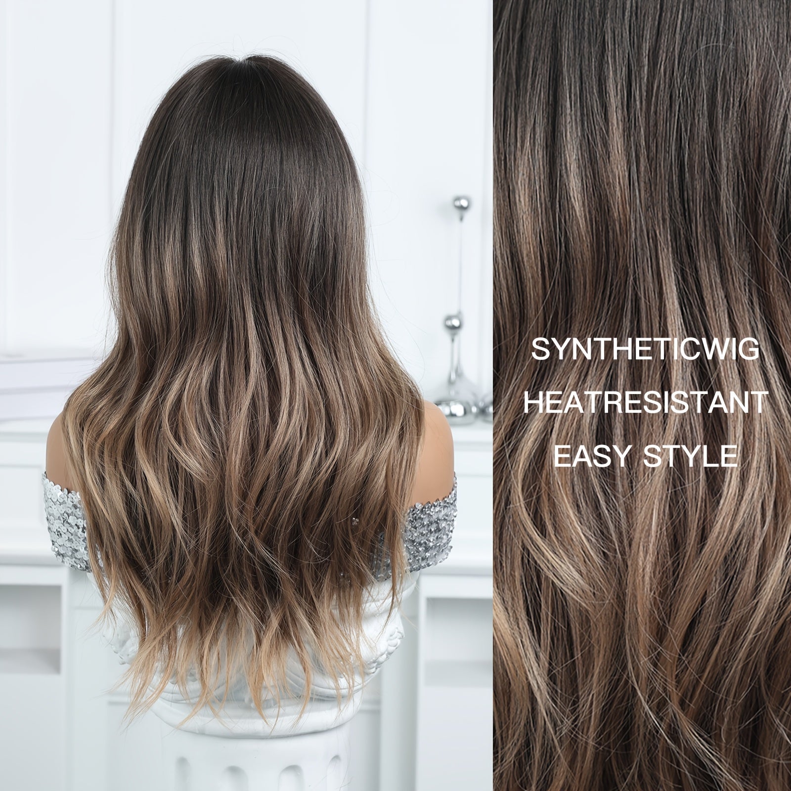 22-inch Gradient Brown Layered Medium-length Wavy Wig - with Side-swept Bangs, Relaxed Curls, Face-framing Design, Suitable for Parties, Travel, Events, Dates, and Daily Wear