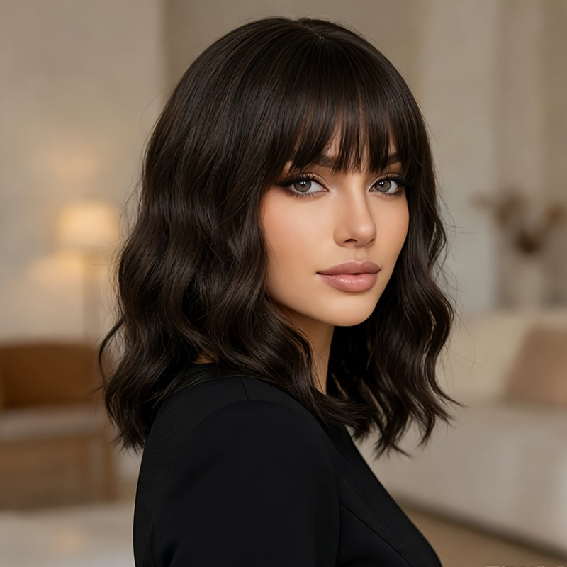 Women'S Gift Wig | High-Density Synthetic Fiber, Thick And Voluminous Curly Wave Design, Suitable For Everyday And Special Occasions, Beginner-Friendly And Easy-To-Style, Medium-Length, Rose Net Cap, Multifunctional