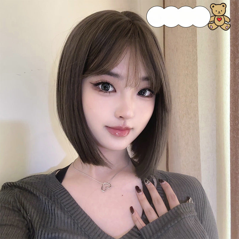 Short Hair Wig Women Full Wig Realistic Breathable Short Straight Hair Full Wig Lightweight with Bangs