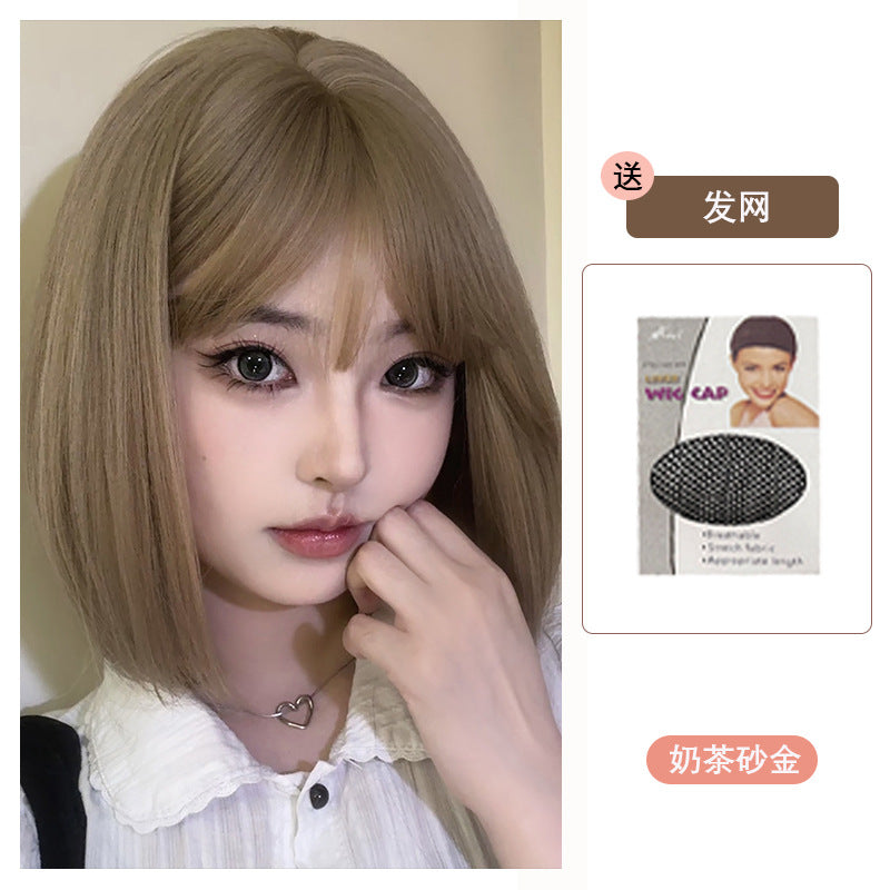 Short Hair Wig Women Full Wig Realistic Breathable Short Straight Hair Full Wig Lightweight with Bangs