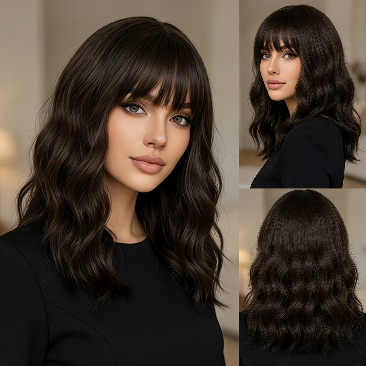 Women'S Gift Wig | High-Density Synthetic Fiber, Thick And Voluminous Curly Wave Design, Suitable For Everyday And Special Occasions, Beginner-Friendly And Easy-To-Style, Medium-Length, Rose Net Cap, Multifunctional