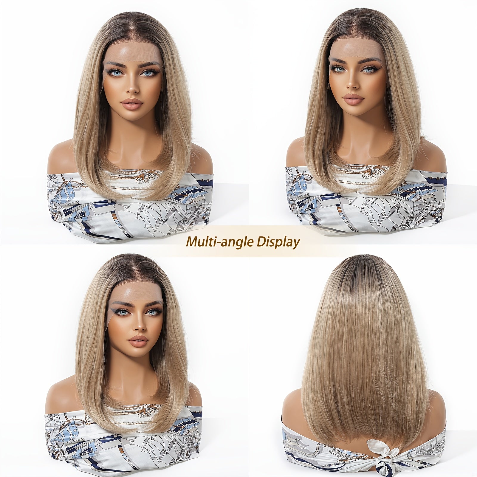 13x6 HD Transparent Lace Front Wig 14Inch Highlight Brown Color Short Bob Synthetic Lace Wig Glueless Lace Wig with Pre Plucked Natrural Hairline Daily Wear Party-Natural Look & Comfort Fit Elegant Style Versatile for Woman