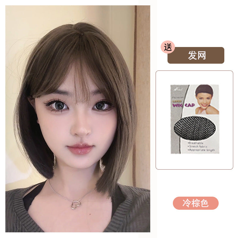 Short Hair Wig Women Full Wig Realistic Breathable Short Straight Hair Full Wig Lightweight with Bangs
