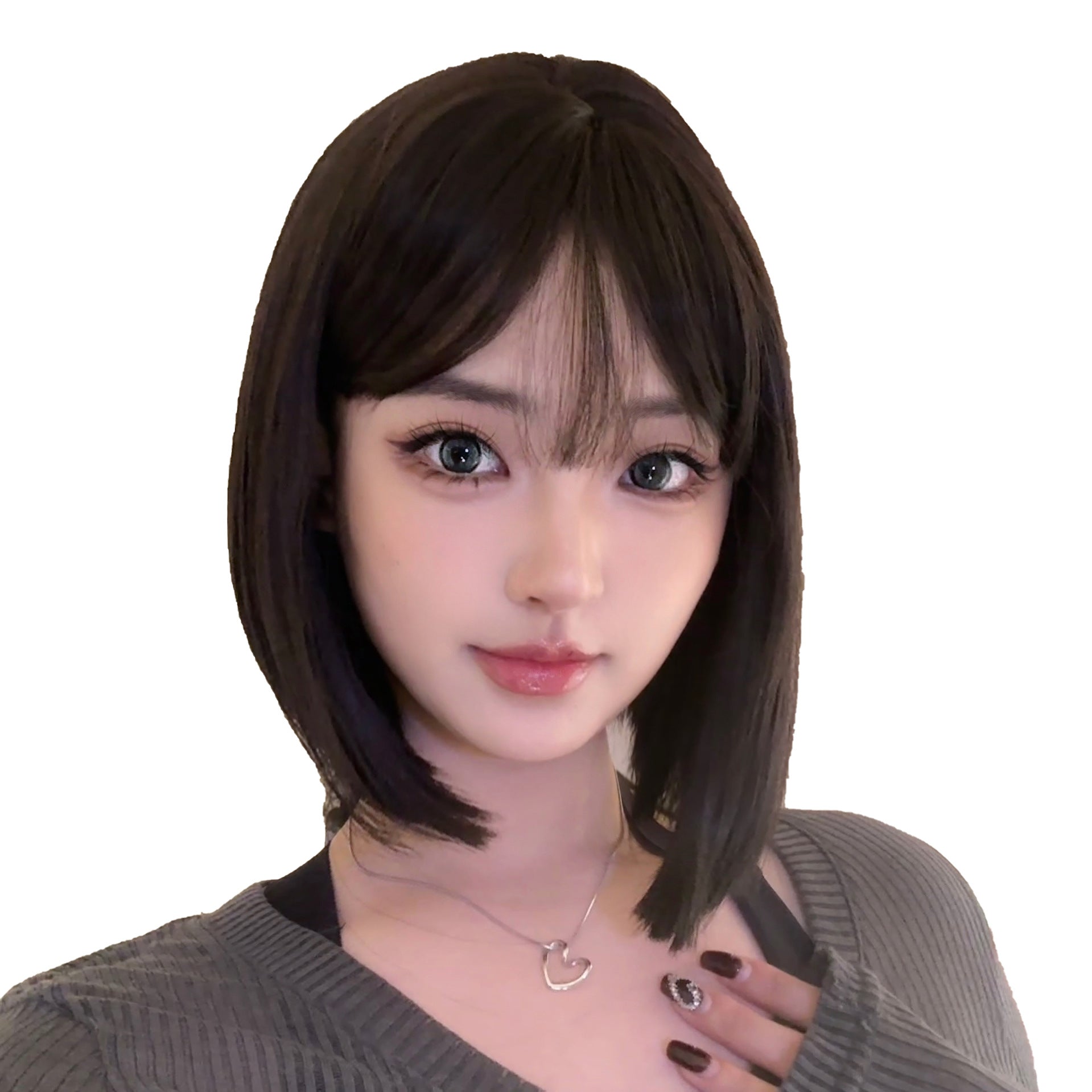 Short Hair Wig Women Full Wig Realistic Breathable Short Straight Hair Full Wig Lightweight with Bangs