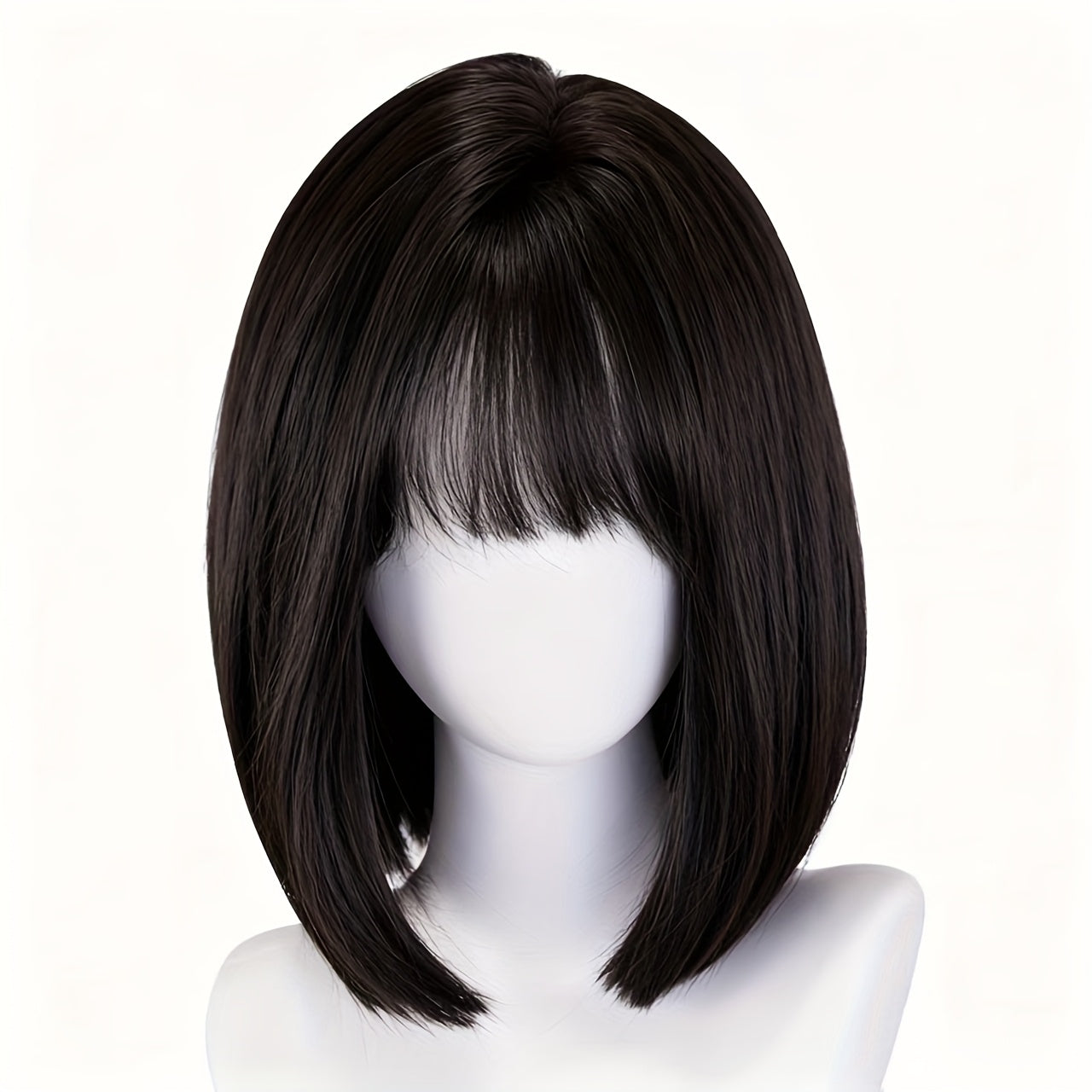 Black Center-Parted Bob Wig | Playful Short Straight Hair for Women | Full Head Wig with Button Net | Suitable for Everyday Wear, Party, Halloween | Made of High Temperature Fiber