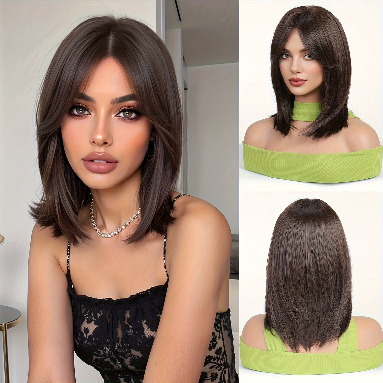 Women' Short Wig with Bangs - -Resistant Synthetic Straight Hair, No Lace Front Suitable for Women, -Stylable Fiber for Curling\u002F, Daily Wear, Parties, Travel & Quick Wigs ( & Lightweight)