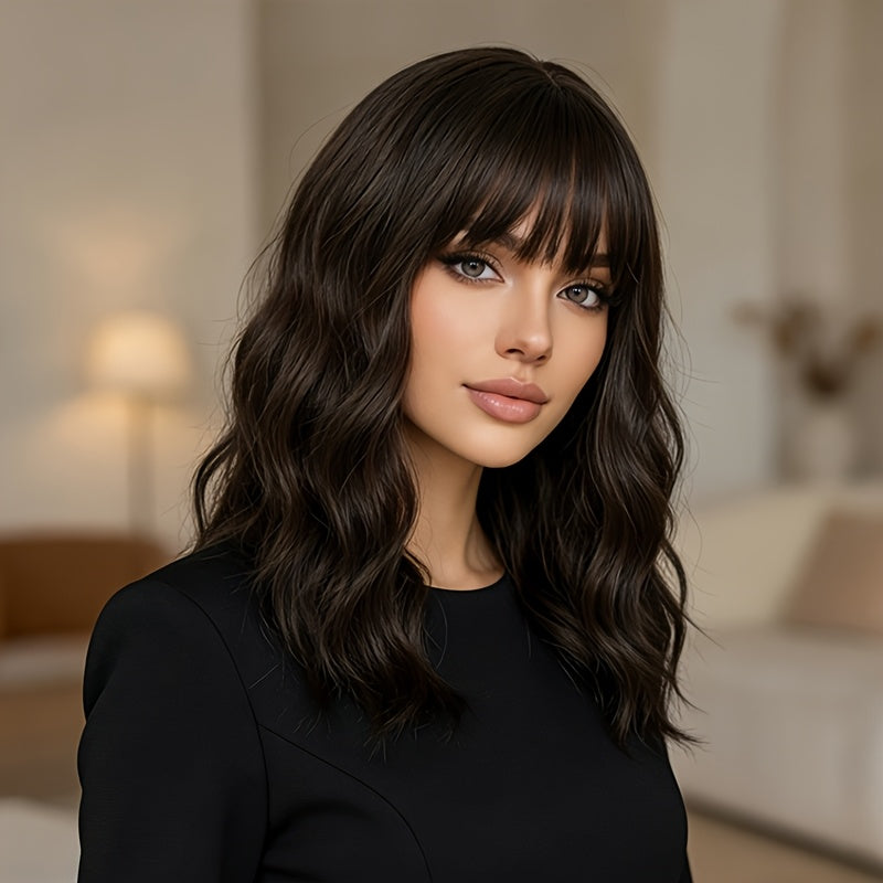 Women'S Gift Wig | High-Density Synthetic Fiber, Thick And Voluminous Curly Wave Design, Suitable For Everyday And Special Occasions, Beginner-Friendly And Easy-To-Style, Medium-Length, Rose Net Cap, Multifunctional