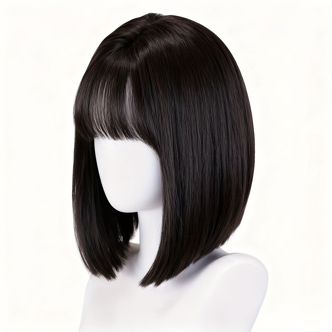 Black Center-Parted Bob Wig | Playful Short Straight Hair for Women | Full Head Wig with Button Net | Suitable for Everyday Wear, Party, Halloween | Made of High Temperature Fiber