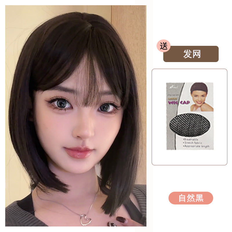 Short Hair Wig Women Full Wig Realistic Breathable Short Straight Hair Full Wig Lightweight with Bangs