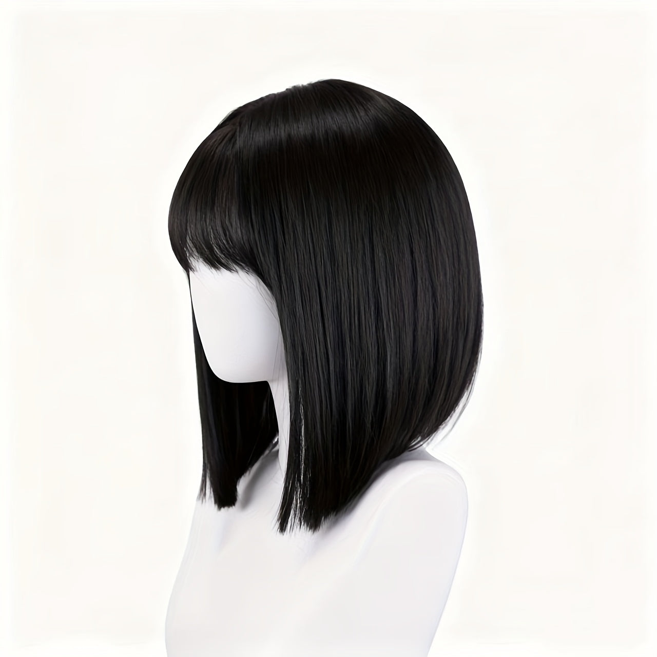 Black Center-Parted Bob Wig | Playful Short Straight Hair for Women | Full Head Wig with Button Net | Suitable for Everyday Wear, Party, Halloween | Made of High Temperature Fiber