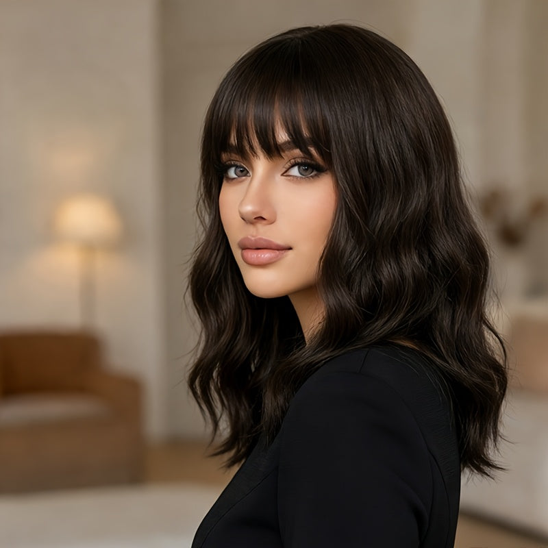 Women'S Gift Wig | High-Density Synthetic Fiber, Thick And Voluminous Curly Wave Design, Suitable For Everyday And Special Occasions, Beginner-Friendly And Easy-To-Style, Medium-Length, Rose Net Cap, Multifunctional