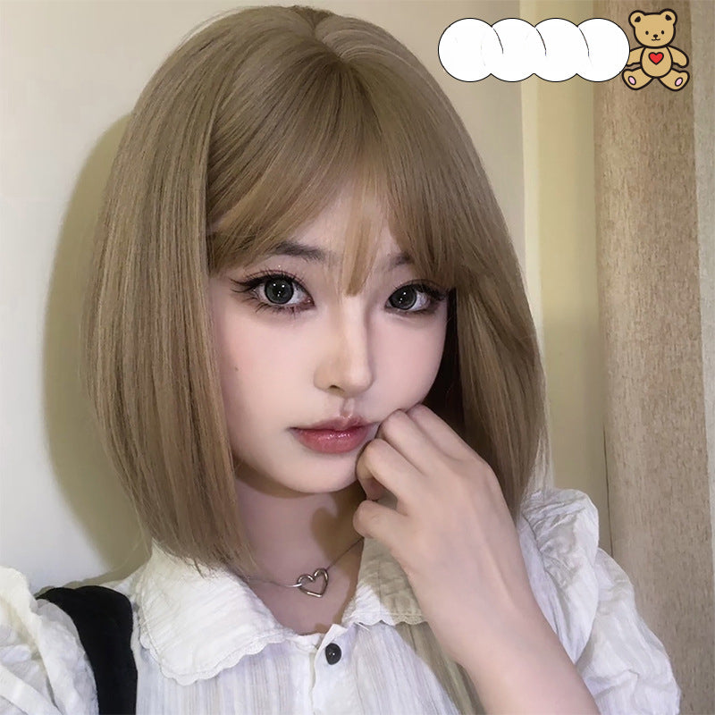 Short Hair Wig Women Full Wig Realistic Breathable Short Straight Hair Full Wig Lightweight with Bangs